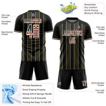 Load image into Gallery viewer, Custom Black Vintage USA Flag Olive-Cream Pinstripe Line Sports Sublimation Soccer Uniform Jersey