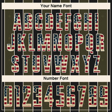 Load image into Gallery viewer, Custom Black Vintage USA Flag Olive-Cream Pinstripe Line Sports Sublimation Soccer Uniform Jersey