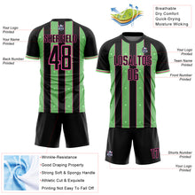 Laden Sie das Bild in den Galerie-Viewer, Custom Black Pea Green-Pink Pinstripe Line Sports Sublimation Soccer Uniform Jersey