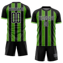 Laden Sie das Bild in den Galerie-Viewer, Custom Black Aurora Green-White Pinstripe Line Sports Sublimation Soccer Uniform Jersey