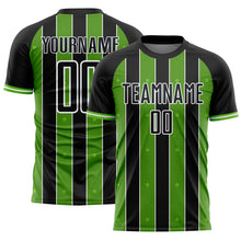 Laden Sie das Bild in den Galerie-Viewer, Custom Black Aurora Green-White Pinstripe Line Sports Sublimation Soccer Uniform Jersey