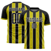 Laden Sie das Bild in den Galerie-Viewer, Custom Black Light Yellow-White Pinstripe Line Sports Sublimation Soccer Uniform Jersey