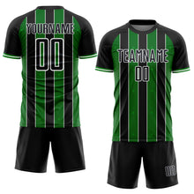 Laden Sie das Bild in den Galerie-Viewer, Custom Black Grass Green-White Pinstripe Line Sports Sublimation Soccer Uniform Jersey