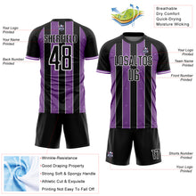 Laden Sie das Bild in den Galerie-Viewer, Custom Black Medium Purple-White Pinstripe Line Sports Sublimation Soccer Uniform Jersey