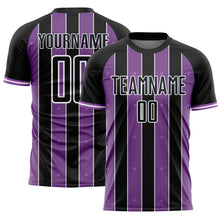 Laden Sie das Bild in den Galerie-Viewer, Custom Black Medium Purple-White Pinstripe Line Sports Sublimation Soccer Uniform Jersey