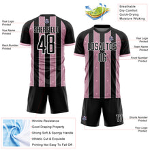 Laden Sie das Bild in den Galerie-Viewer, Custom Black Light Pink-White Pinstripe Line Sports Sublimation Soccer Uniform Jersey