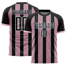 Laden Sie das Bild in den Galerie-Viewer, Custom Black Light Pink-White Pinstripe Line Sports Sublimation Soccer Uniform Jersey