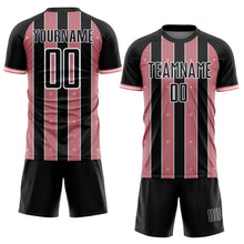 Загрузить изображение в средство просмотра галереи, Custom Black Medium Pink-White Pinstripe Line Sports Sublimation Soccer Uniform Jersey