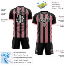 Загрузить изображение в средство просмотра галереи, Custom Black Medium Pink-White Pinstripe Line Sports Sublimation Soccer Uniform Jersey