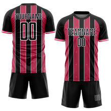 Загрузить изображение в средство просмотра галереи, Custom Black Neon Pink-White Pinstripe Line Sports Sublimation Soccer Uniform Jersey