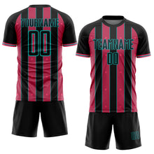 Загрузить изображение в средство просмотра галереи, Custom Black Neon Pink-Aqua Pinstripe Line Sports Sublimation Soccer Uniform Jersey