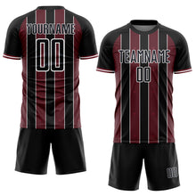 Laden Sie das Bild in den Galerie-Viewer, Custom Black Burgundy-White Pinstripe Line Sports Sublimation Soccer Uniform Jersey