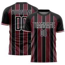 Laden Sie das Bild in den Galerie-Viewer, Custom Black Burgundy-White Pinstripe Line Sports Sublimation Soccer Uniform Jersey