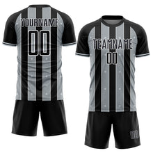 Laden Sie das Bild in den Galerie-Viewer, Custom Black Silver-White Pinstripe Line Sports Sublimation Soccer Uniform Jersey