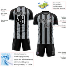 Laden Sie das Bild in den Galerie-Viewer, Custom Black Silver-White Pinstripe Line Sports Sublimation Soccer Uniform Jersey