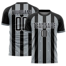 Laden Sie das Bild in den Galerie-Viewer, Custom Black Silver-White Pinstripe Line Sports Sublimation Soccer Uniform Jersey