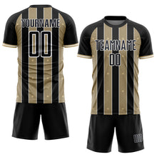 Загрузить изображение в средство просмотра галереи, Custom Black Vegas Gold-White Pinstripe Line Sports Sublimation Soccer Uniform Jersey