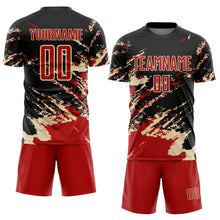 Load image into Gallery viewer, Custom Black Red-Cream Abstract Fragment Art Splash Sports Sublimation Soccer Uniform Jersey