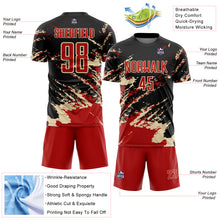 Load image into Gallery viewer, Custom Black Red-Cream Abstract Fragment Art Splash Sports Sublimation Soccer Uniform Jersey