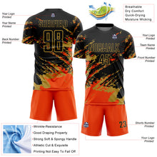 Загрузить изображение в средство просмотра галереи, Custom Black Orange-Old Gold Abstract Fragment Art Splash Sports Sublimation Soccer Uniform Jersey