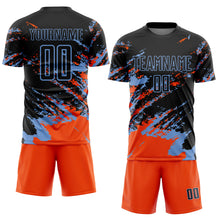 Загрузить изображение в средство просмотра галереи, Custom Black Orange-Powder Blue Abstract Fragment Art Splash Sports Sublimation Soccer Uniform Jersey
