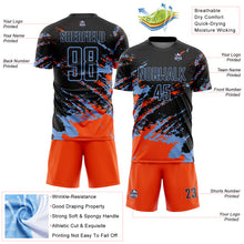 Загрузить изображение в средство просмотра галереи, Custom Black Orange-Powder Blue Abstract Fragment Art Splash Sports Sublimation Soccer Uniform Jersey