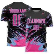 Laden Sie das Bild in den Galerie-Viewer, Custom Black Pink-Light Blue Abstract Fragment Art Splash Sports Sublimation Soccer Uniform Jersey