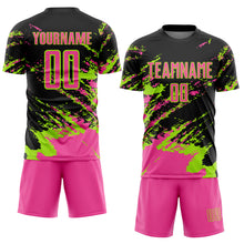 Загрузить изображение в средство просмотра галереи, Custom Black Pink-Neon Green Abstract Fragment Art Splash Sports Sublimation Soccer Uniform Jersey