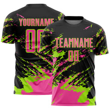 Загрузить изображение в средство просмотра галереи, Custom Black Pink-Neon Green Abstract Fragment Art Splash Sports Sublimation Soccer Uniform Jersey