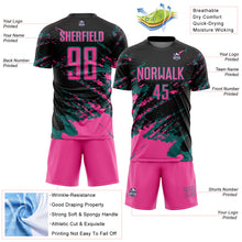 Charger l'image dans la galerie, Custom Black Pink-Teal Abstract Fragment Art Splash Sports Sublimation Soccer Uniform Jersey