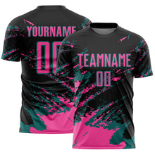 Charger l'image dans la galerie, Custom Black Pink-Teal Abstract Fragment Art Splash Sports Sublimation Soccer Uniform Jersey