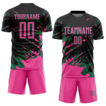 Загрузить изображение в средство просмотра галереи, Custom Black Pink-Kelly Green Abstract Fragment Art Splash Sports Sublimation Soccer Uniform Jersey