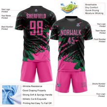 Загрузить изображение в средство просмотра галереи, Custom Black Pink-Kelly Green Abstract Fragment Art Splash Sports Sublimation Soccer Uniform Jersey