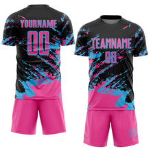 Загрузить изображение в средство просмотра галереи, Custom Black Pink-Sky Blue Abstract Fragment Art Splash Sports Sublimation Soccer Uniform Jersey