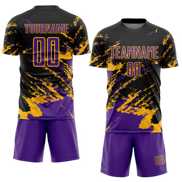 Custom Black Purple-Gold Abstract Fragment Art Splash Sports Sublimation Soccer Uniform Jersey