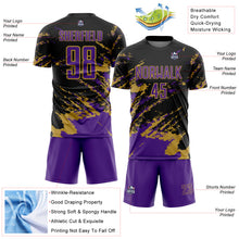 Загрузить изображение в средство просмотра галереи, Custom Black Purple-Old Gold Abstract Fragment Art Splash Sports Sublimation Soccer Uniform Jersey