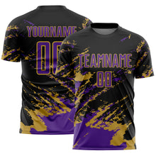 Загрузить изображение в средство просмотра галереи, Custom Black Purple-Old Gold Abstract Fragment Art Splash Sports Sublimation Soccer Uniform Jersey