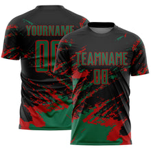 Charger l'image dans la galerie, Custom Black Kelly Green-Red Abstract Fragment Art Splash Sports Sublimation Soccer Uniform Jersey