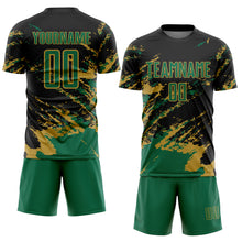 Загрузить изображение в средство просмотра галереи, Custom Black Kelly Green-Old Gold Abstract Fragment Art Splash Sports Sublimation Soccer Uniform Jersey