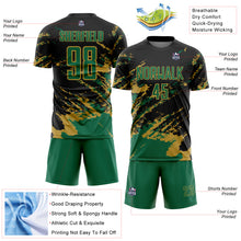 Загрузить изображение в средство просмотра галереи, Custom Black Kelly Green-Old Gold Abstract Fragment Art Splash Sports Sublimation Soccer Uniform Jersey