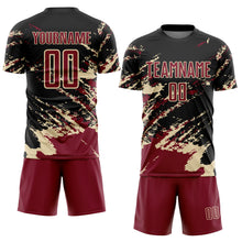 Charger l'image dans la galerie, Custom Black Crimson-Cream Abstract Fragment Art Splash Sports Sublimation Soccer Uniform Jersey