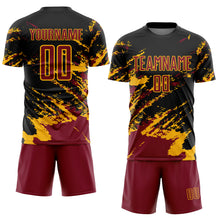 Charger l'image dans la galerie, Custom Black Crimson-Gold Abstract Fragment Art Splash Sports Sublimation Soccer Uniform Jersey