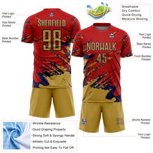 Charger l'image dans la galerie, Custom Red Old Gold-Navy Abstract Fragment Art Splash Sports Sublimation Soccer Uniform Jersey