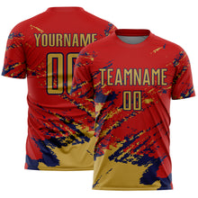 Charger l'image dans la galerie, Custom Red Old Gold-Navy Abstract Fragment Art Splash Sports Sublimation Soccer Uniform Jersey