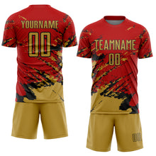 Charger l'image dans la galerie, Custom Red Old Gold-Black Abstract Fragment Art Splash Sports Sublimation Soccer Uniform Jersey