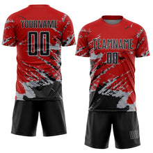 Charger l'image dans la galerie, Custom Red Black-Gray Abstract Fragment Art Splash Sports Sublimation Soccer Uniform Jersey