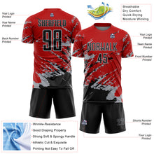 Charger l'image dans la galerie, Custom Red Black-Gray Abstract Fragment Art Splash Sports Sublimation Soccer Uniform Jersey