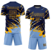 Загрузить изображение в средство просмотра галереи, Custom Navy Light Blue-Gold Abstract Fragment Art Splash Sports Sublimation Soccer Uniform Jersey