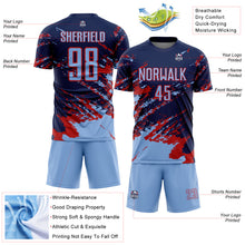 Загрузить изображение в средство просмотра галереи, Custom Navy Light Blue-Red Abstract Fragment Art Splash Sports Sublimation Soccer Uniform Jersey