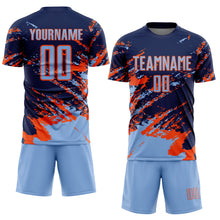 Загрузить изображение в средство просмотра галереи, Custom Navy Light Blue-Orange Abstract Fragment Art Splash Sports Sublimation Soccer Uniform Jersey